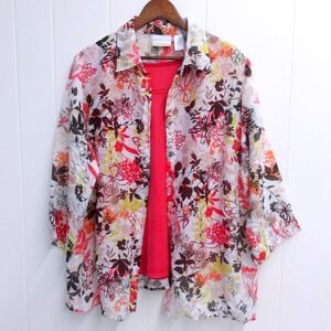 Alfred Dunner Floral Print Button Down Shirt‎ 2pc Lightweight Top 18W / #6308